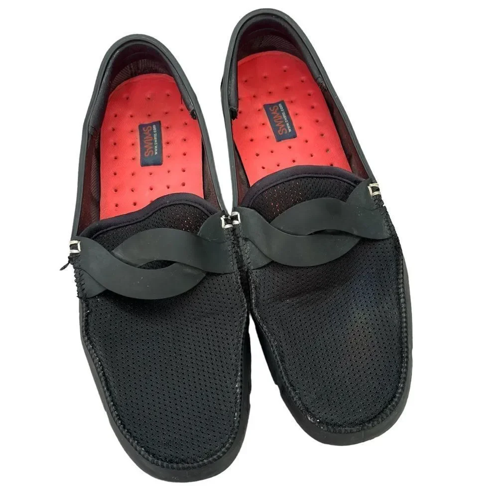 Men's SWIMS Penny Loafers Machine Washable Boat & Deck Shoes Black size 9